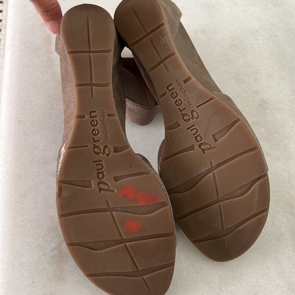 Paul Green Tammy Wedge Metallic Tan Suede leather Sandals 8 - Picture 8 of 9